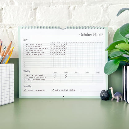 Free Period Press Habit Tracker Calendar & To Do List Planner, Spiral Bound Habit Tracker with Writable Goals, 12 Months Undated, 8"x10”