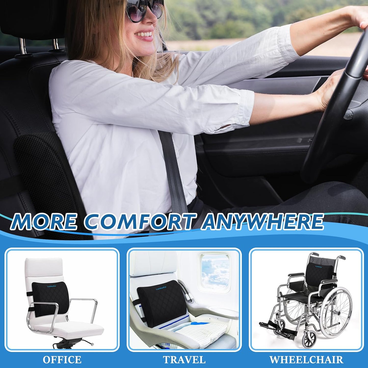 Lumbar Support Pillow for Office Chair Back Support Lumbar Pillow for Car, Gaming, Office Chair - Improve Sitting Posture & Back Pain Relief, Memory Foam, Adjustable Straps, Grey