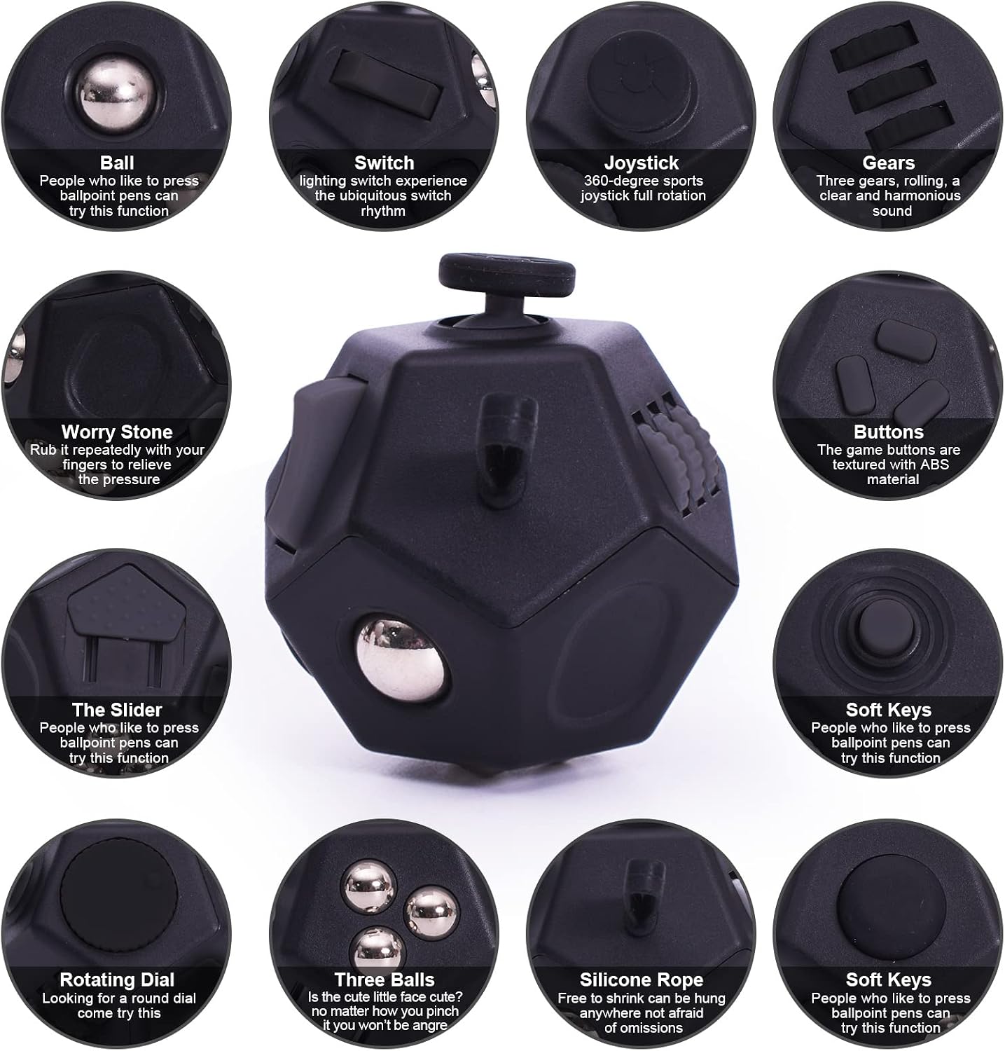 UOOEFUN Small Fidget Toys,12 Sided Fidget Toys,Mini Cube Toys Relief Stress,Autism and Anxiety Depression Anti for Kids Adults Improve Focus (Grey)