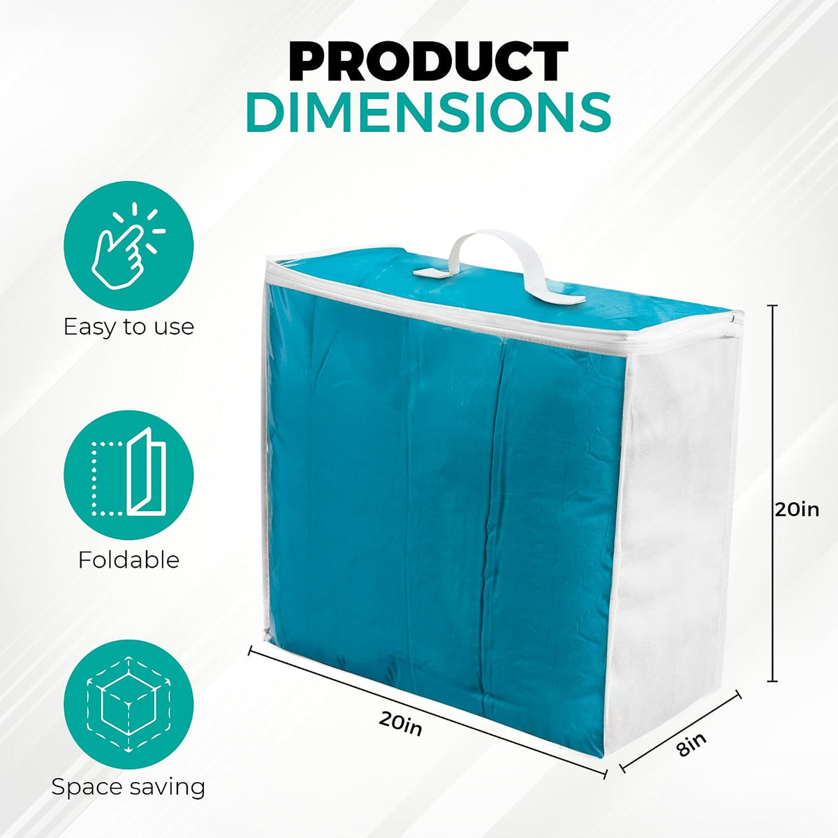 VitalUp Clear Plastic Storage Bags, Durable Zippered Storage Bags for Comforters, Blankets, Clothes, and Bedding - Breathable Nonwoven with Clear Front for Easy Organizing, 20x20x8
