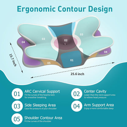 Cervical Pillow for Neck Pain Relief, Ergonomic Neck Pillow for Sleeping, Contour Pillow for Neck Support, Memory Foam Pillows for Reading & Bed Rest Pillows for Side Back Stomach Sleepers(White&Grey)