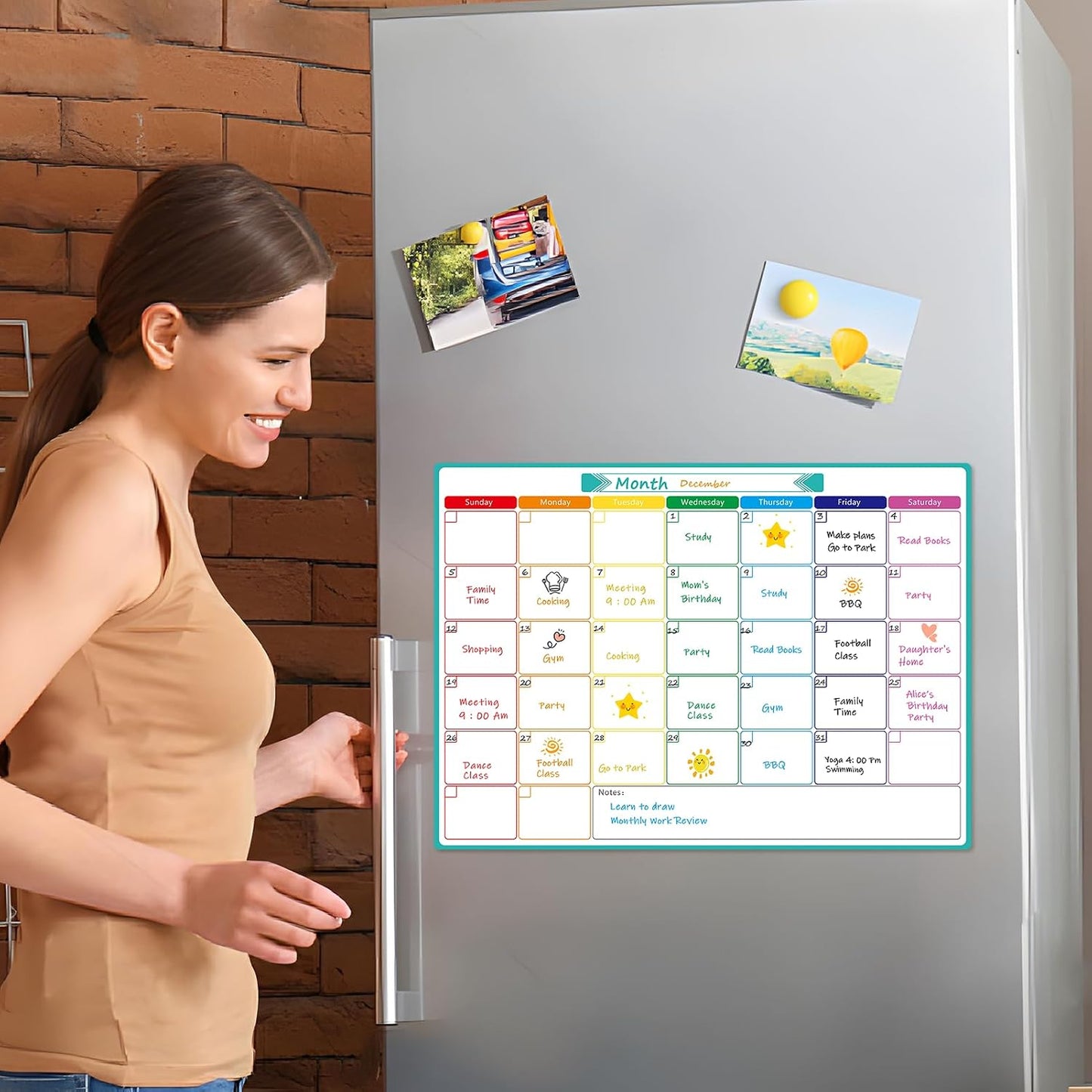 MaxGear Weekly Dry Erase Board for Fridge, 16"x12" Magnetic Calendar | Strong Magnetic, Smooth Writing and Effortless Erasing, Stain Resistant without any Stains with 7 Markers and 1 Eraser