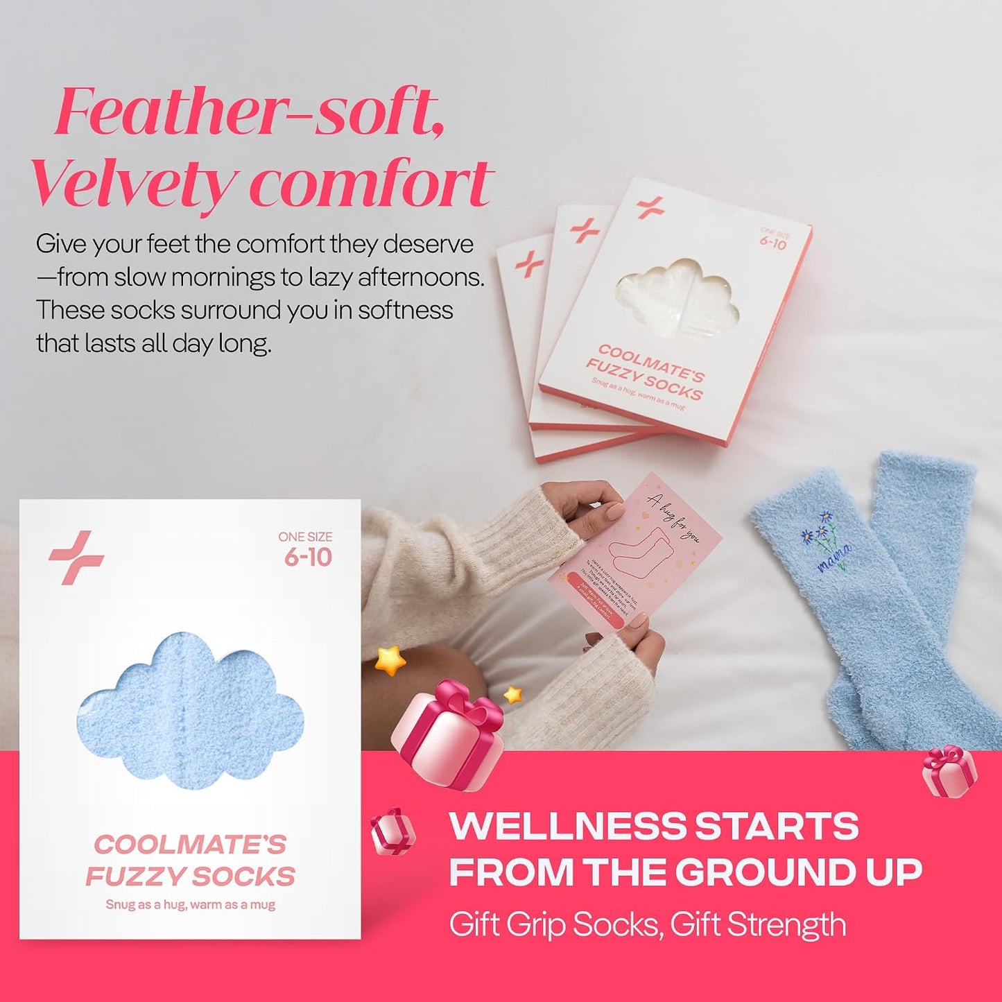 COOLMATE Fuzzy Socks for Women Gift Box – Cozy Soft Cloud Socks for Spa Home, Mother’s Day Gifts for Mom Grandma