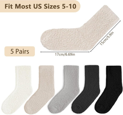 5 Pairs Fluffy Socks Womens Fuzzy Socks, Cozy Winter Sleep Sock for Women, Girls, Kids, Warm Microfiber Soft Sock