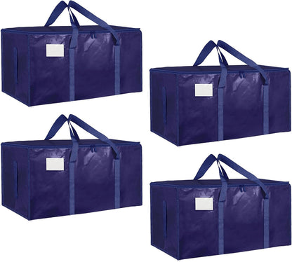 Moving Bags Extra Large - Heavy Duty Storage Totes with Wrap-Around Handles & Reinforced Zippers - Foldable Moving Box Alternative, Water-Resistant for Dorm, Closet & Under Bed Storage (Clear)
