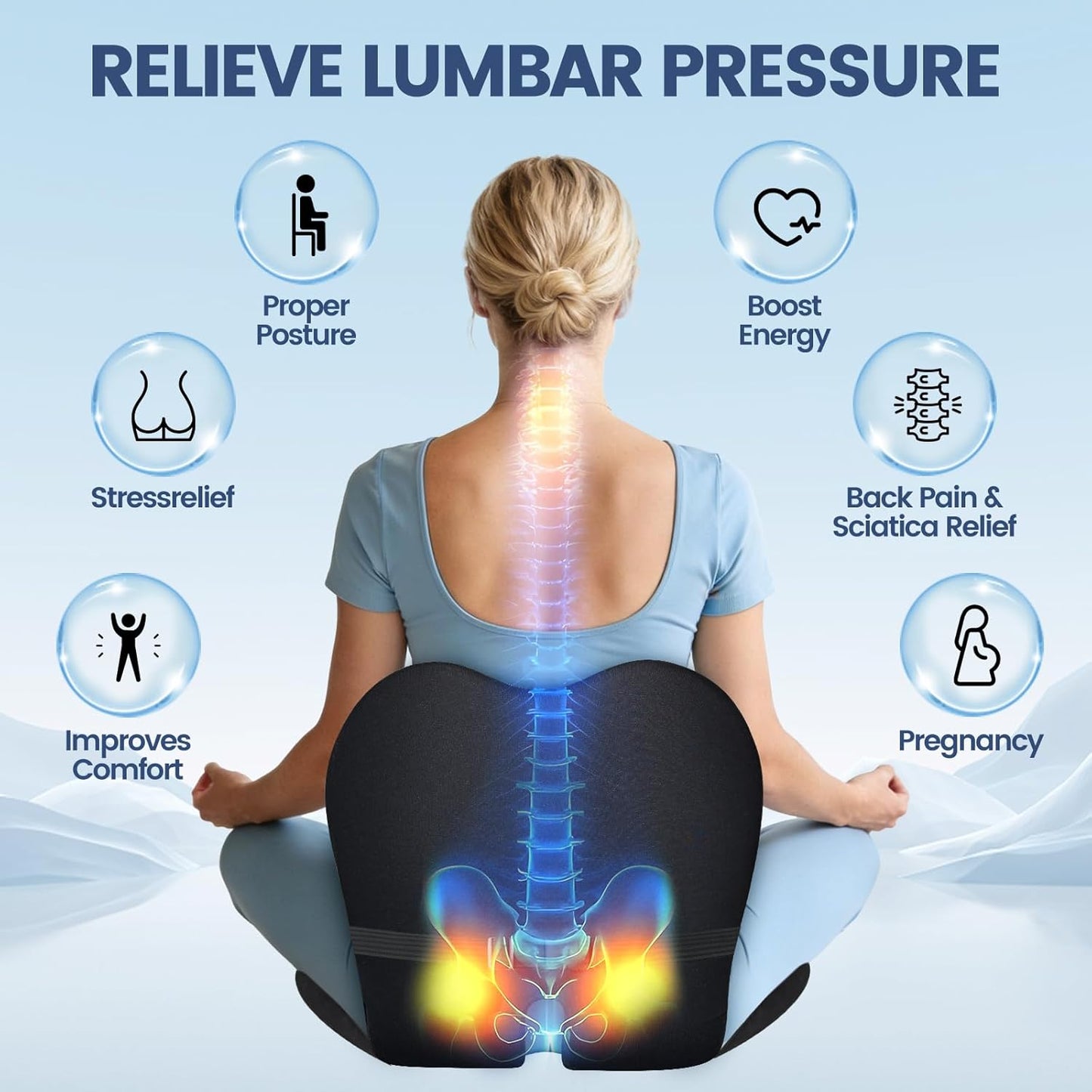 Memory Foam Seat Cushion for Office Chair and Car Seat | Sciatica & Hip & Coccyx Pain Relief Desk Chair Cushion for Long Sitting Office Workers, Car Drivers, Wheelchair, Home