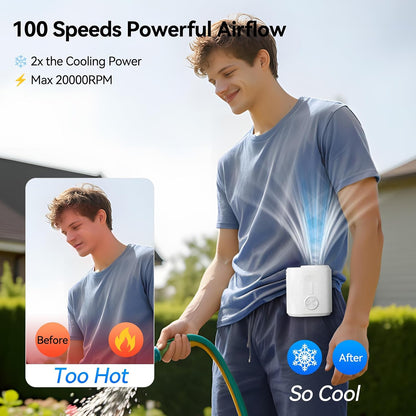 KIMMOO Portable Cool Clip Waist Fan with Ice Cooler,100-Speed, Rechargeable