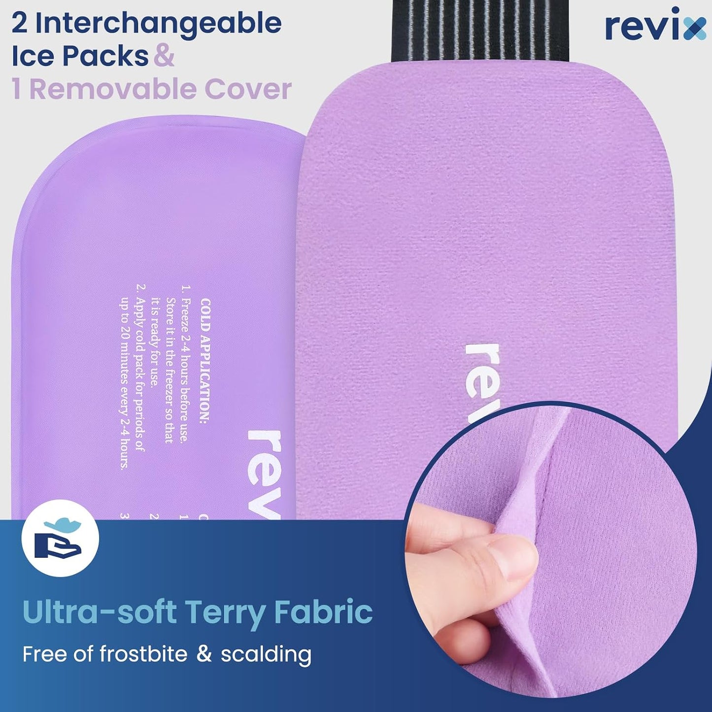 REVIX Ice Packs for Injuries Reusable, 2 Packs Hot and Cold Pack with Adjustable Strap, Flexible Ice Wraps for Joints and Muscle, Rotator Cuff, Back, Knee Discomfort Relief (10" x 5" Blue)