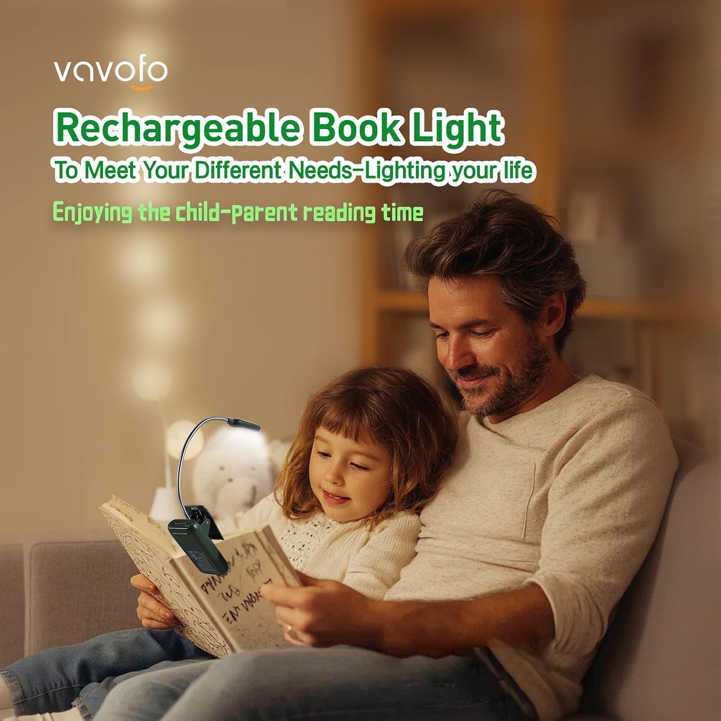 VAVOFO Clip On Book Light for Bed Kids, 7 LED Reading Light with 9-Level Warm Cool White Daylight, Eye Care Lamp with Power Indicator for Bookworms (Blue)
