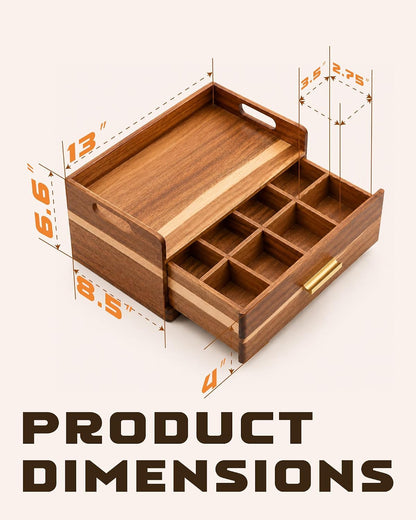 Acacia Wood Tea Bag Organizer for Countertop, Tea Holder Organizer with Storage Drawer