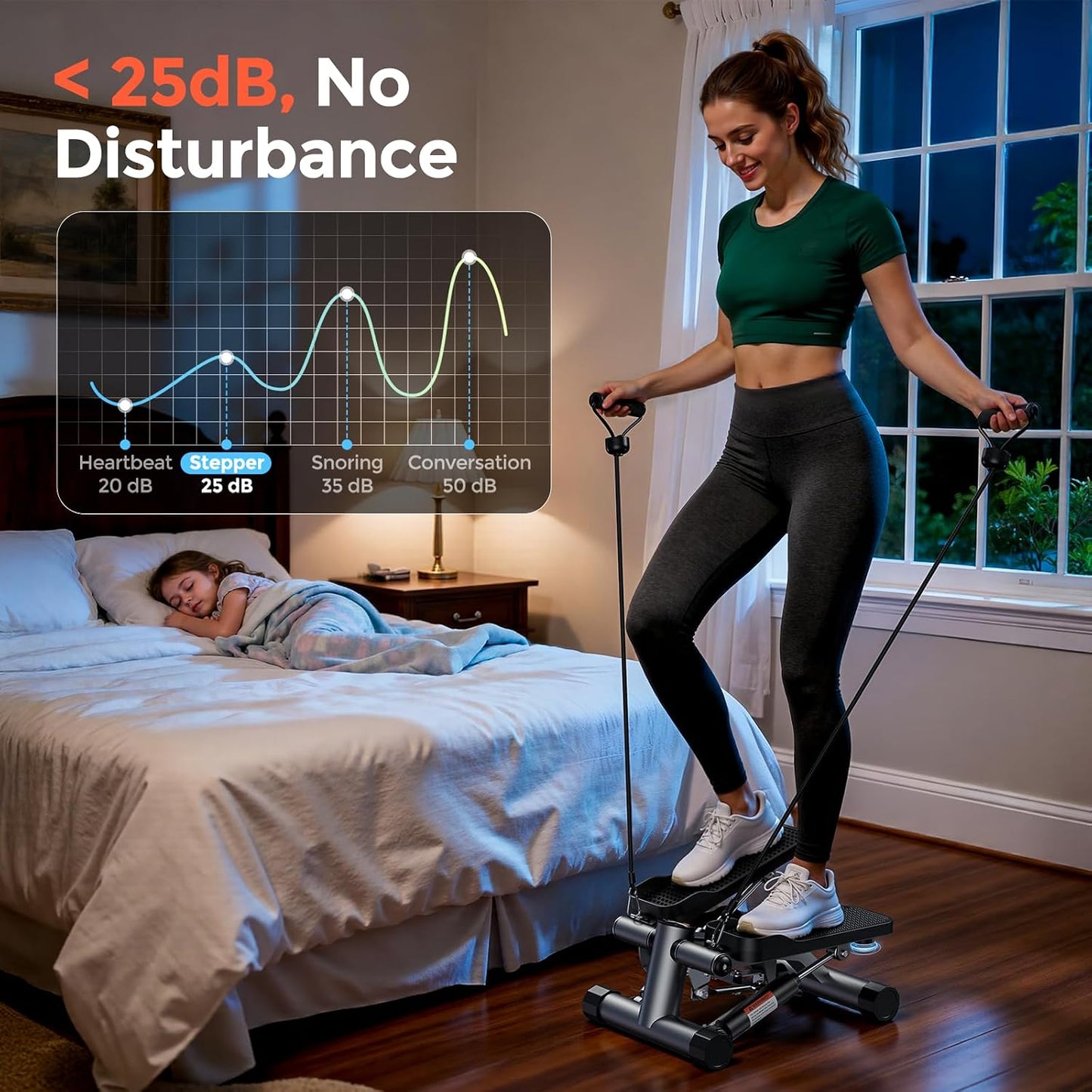 SPORTSROYALS Stair Stepper,Twist/Mini Stepper for Exercise at Home,Step Machine with Resistance Bands for Full Body Workout, 350lbs+ Capacity