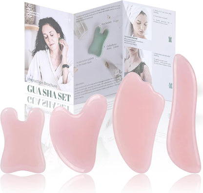 Rena Chris Guasha Massage Tool, 4 pcs Gua Sha Facial Tool, Guasha Board for SPA Acupuncture Therapy Trigger Point Treatment, Gua Sha Scraping Massage Tool (Green)