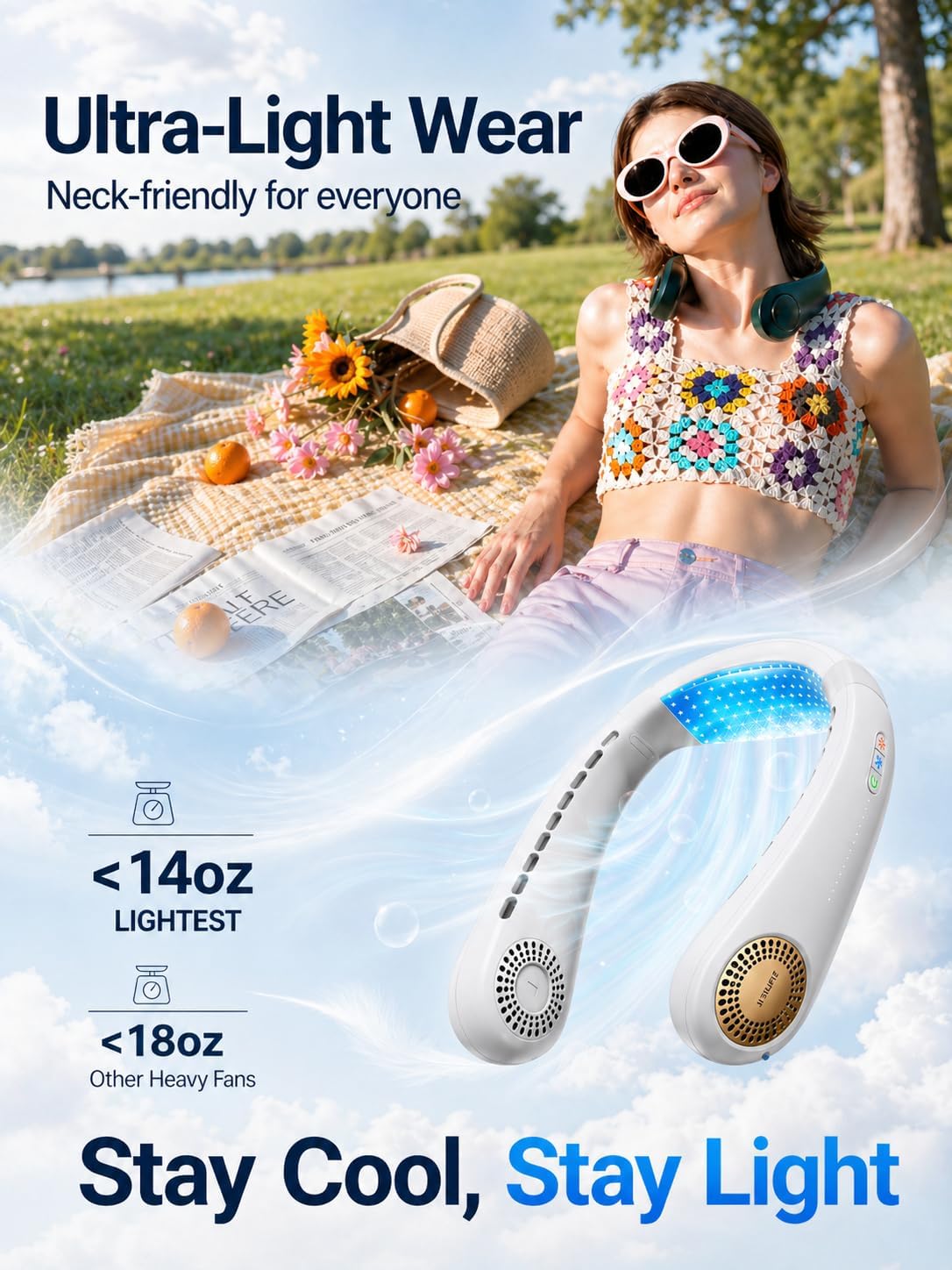 TORRAS COOLiFY Lite Neck Fan, Portable Neck Fan with 90° Foldable, Black