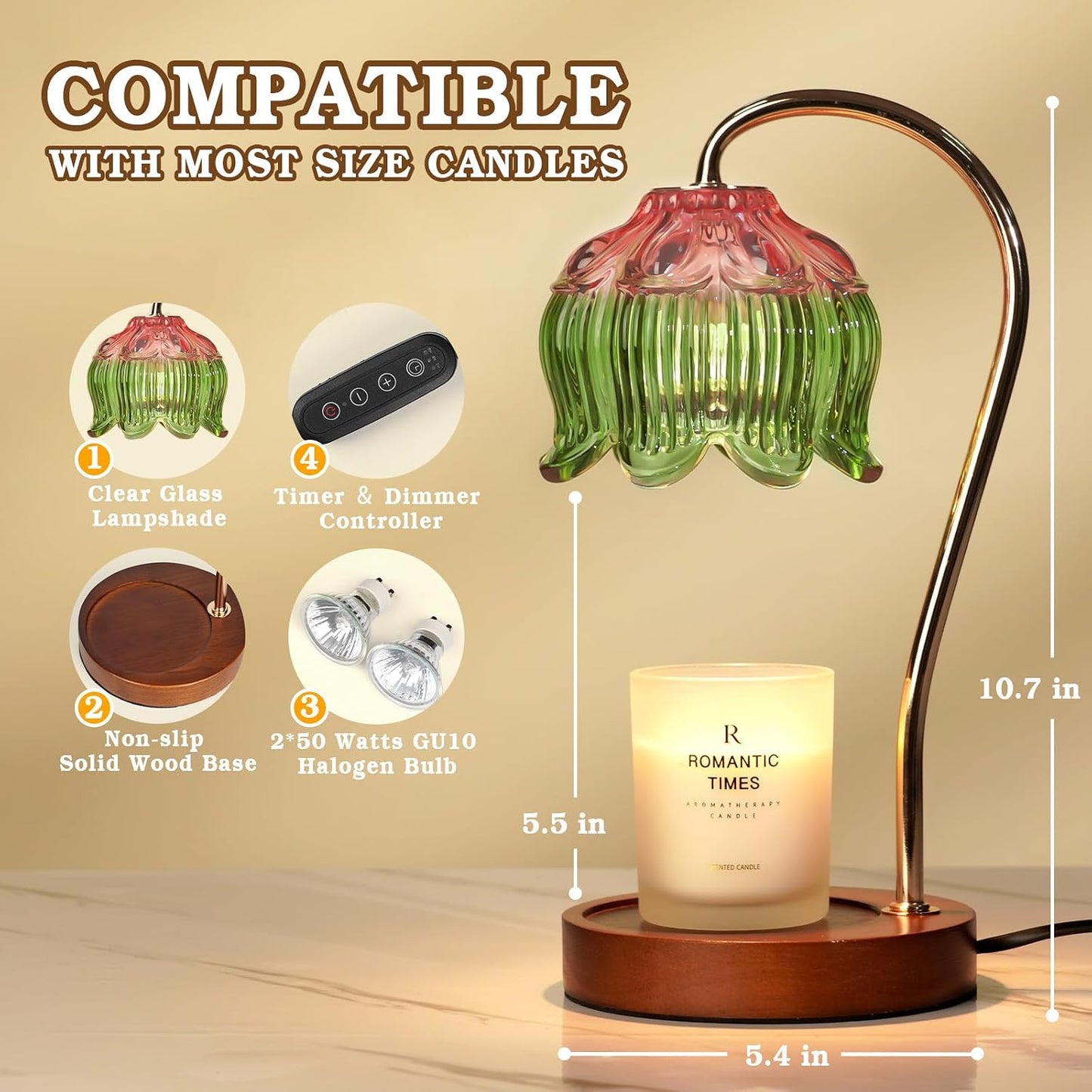 Funistree Flower Candle Warmer Lamp with Timer, Dimmable Candle Lamp Warmer, Christmas Birthday Gifts for Women Mom Her, Housewarming Home Decor, Lotus Wax Warmer for Yankee Candles - Lily Amber