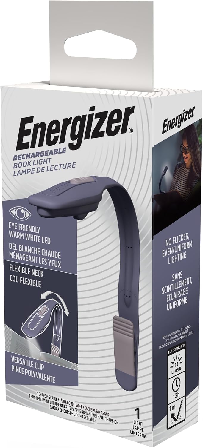 Energizer Flex-R LED Rechargeable Book Light for Reading in Bed, Reading Light with Warm LED Color, Long-Lasting and Lightweight,Blue