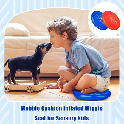 Silipull 2 Pcs Wiggle Seat Inflated Wobble Cushion Flexible Balance Disc with Air Pump for Core Stability Strengthening Improving Posture Physical Exercise