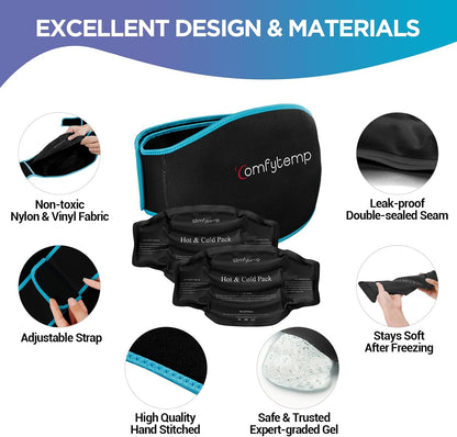 Comfytemp Ice Pack for Back Pain Relief, 2 Pcs, Sciatica Ease Brace, Reusable Gel Lower Back Ice Wrap for Injuries, Hot Cold Compress for Lower Lumbar, Waist, Men Women After Surgery (Blue)