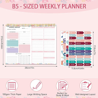Weekly To Do List Notepad, 8.5''x11'' Weekly Desk Planner with 52 Tear Off Sheets Undated Weekly Planner Habit Tracker & Productivity Organizer for Home and Work, Pink