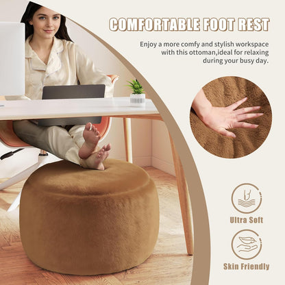 Round Stuffed Pouf Ottoman Foot Rest, Faux Fur Poufs with Memory Foam Filling, Ottomans for Living Room, Nursery, Dorm, Soft Foot Stool Ottoman for Couch, Perfect for Resting Your Feet (Grey, 20 Inch)