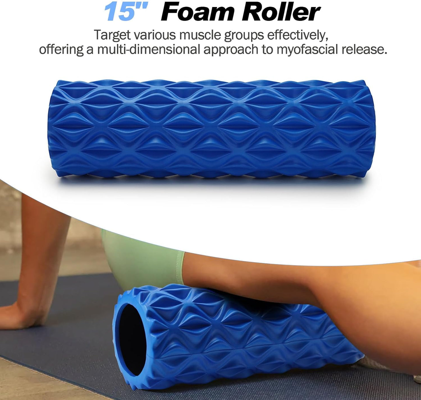 JOYENERGY 5 in 1 Foam Roller Set, Trigger Point Foam Roller Patented, Massage Roller Stick, Massage Ball, Stretching Strap for Deep Tissue Massager for Muscle Pilates Yoga Whole Body