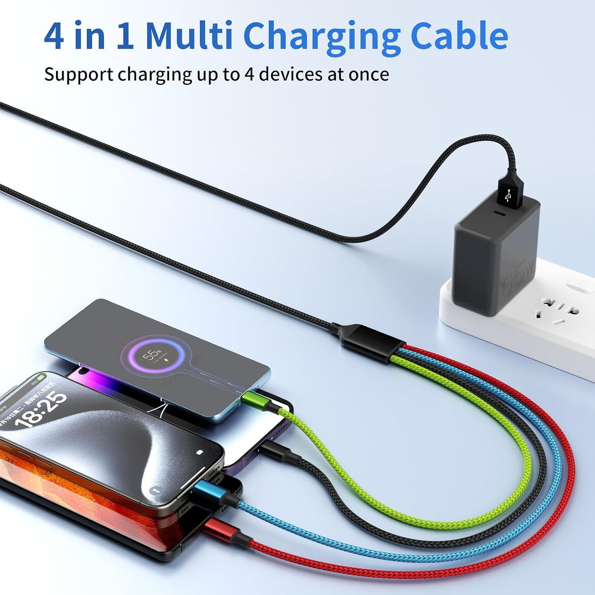 4 in 1 Multi Charging Cable, 5FT Charging Cords for Multiple Devices