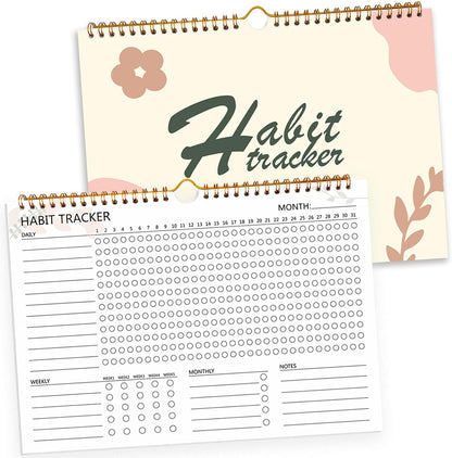 Habit Tracker Calendar, Aesthetic Daily Weekly Goal and Habit Tracker Journal, 12 Months Undated Habits Tracker Planner with Spiral Binding, Boost Productivity Tool and Workout Calendar, 11.7"x8.5"