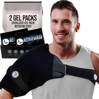 ActiveWrap Shoulder Ice Pack Wrap, Small/Medium – Includes 2 Reusable Hot & Cold Gel Packs for Rotator Cuff Cold Therapy, Ice Shoulder Wrap with Adjustable Compression for Post-Surgery Recovery