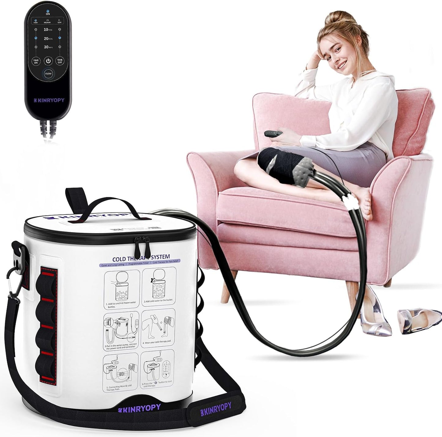 Cold Therapy Machine for Shoulder with Programmable Timer, Portable Ice Machine for Shoulder After Surgery, Lightweight Replacement Recovery System, Cryotherapy Pain Relief w/Compression Pad