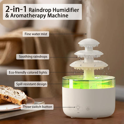 Bedroom Cloud Rain Humidifier, Essential Oil Diffuser with 7-Color LED Mood Light, Bedroom Sleep Aid with White Noise Rain Sound, Auto Shutdown Protection, Suitable for Home/Office/Daycare (White)