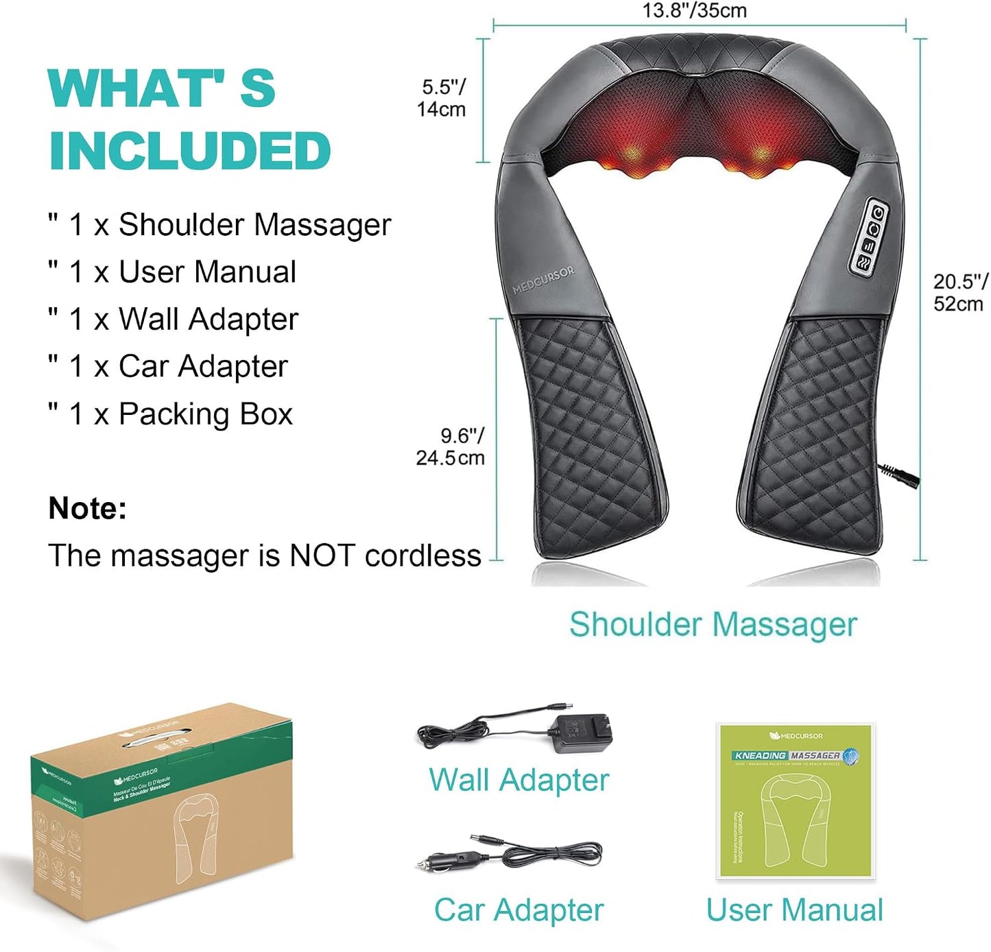 Medcursor Neck Massager with Heat - Deep Tissue Pain Relief, Rechargeable Shiatsu Neck and Shoulder Massager, Ideal Choice for Men, Women, Mom & Dad