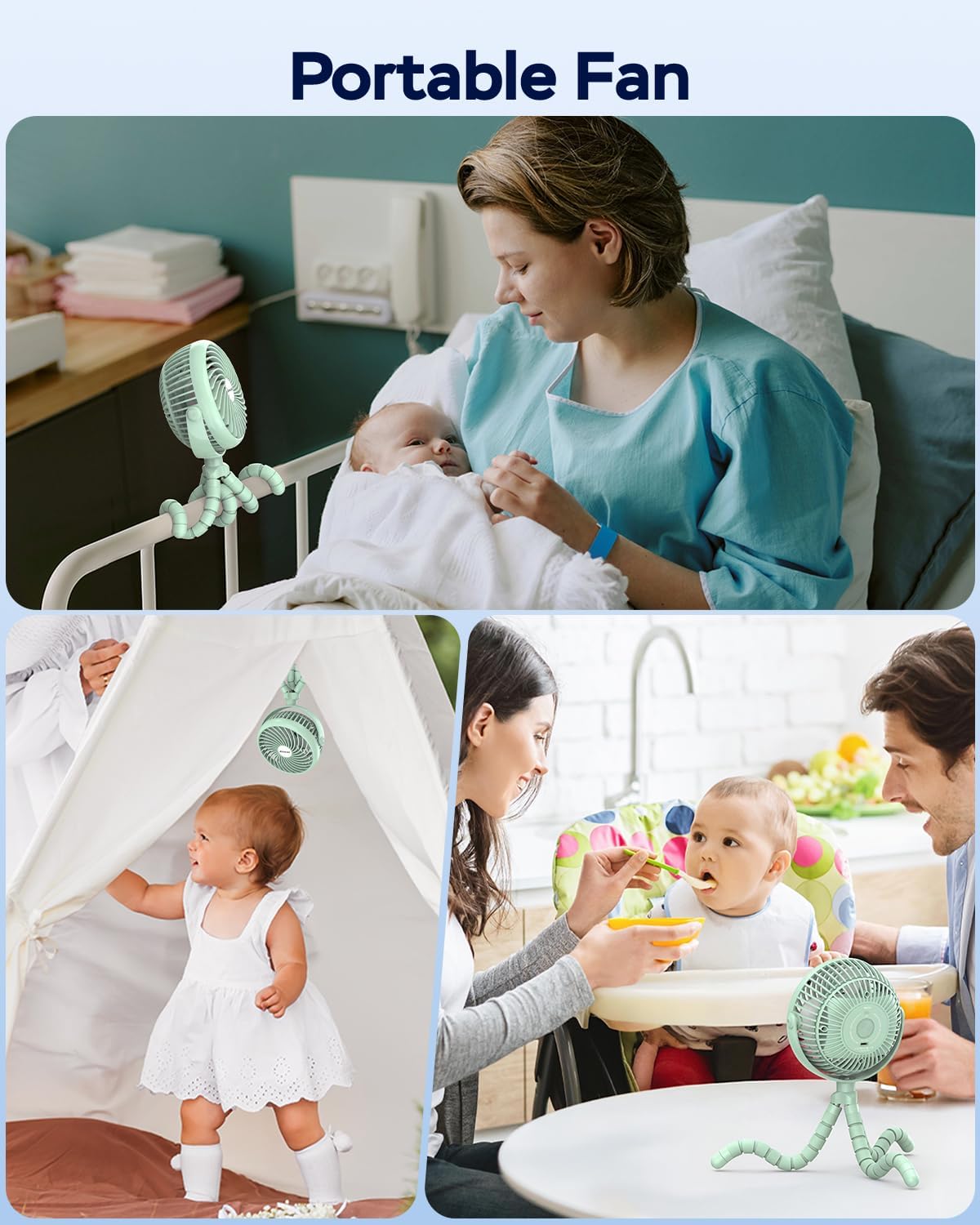 AMACOOL Baby Stroller Fan 5000mAh Rechargeable, Max 20H Cooling