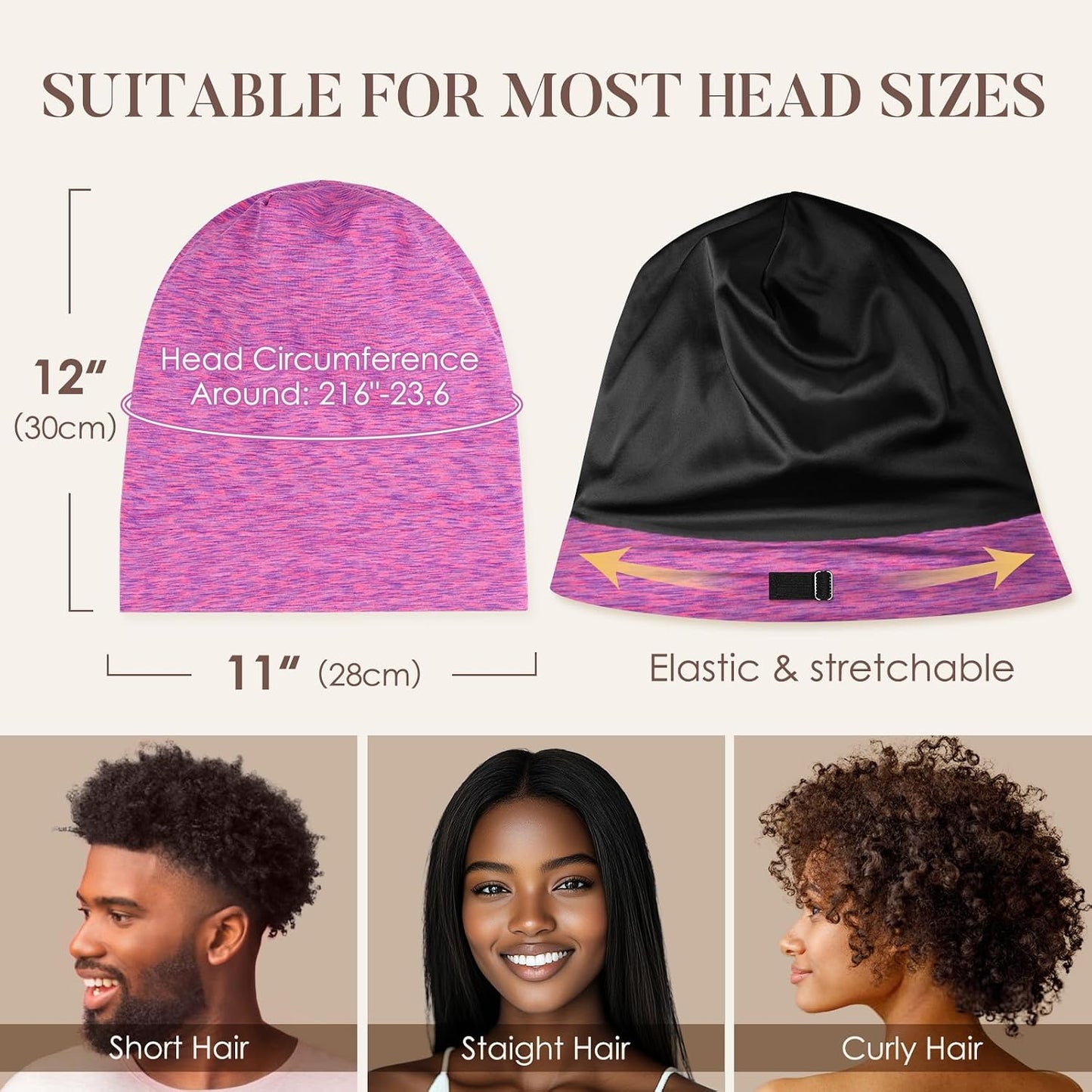 LULUSILK 100% Mulberry Silk Bonnet for Sleeping Women and Men, No More Frizzy Tangled Hair, Real Silk Sleep Cap for Curly Hair, Black, Pack of 1