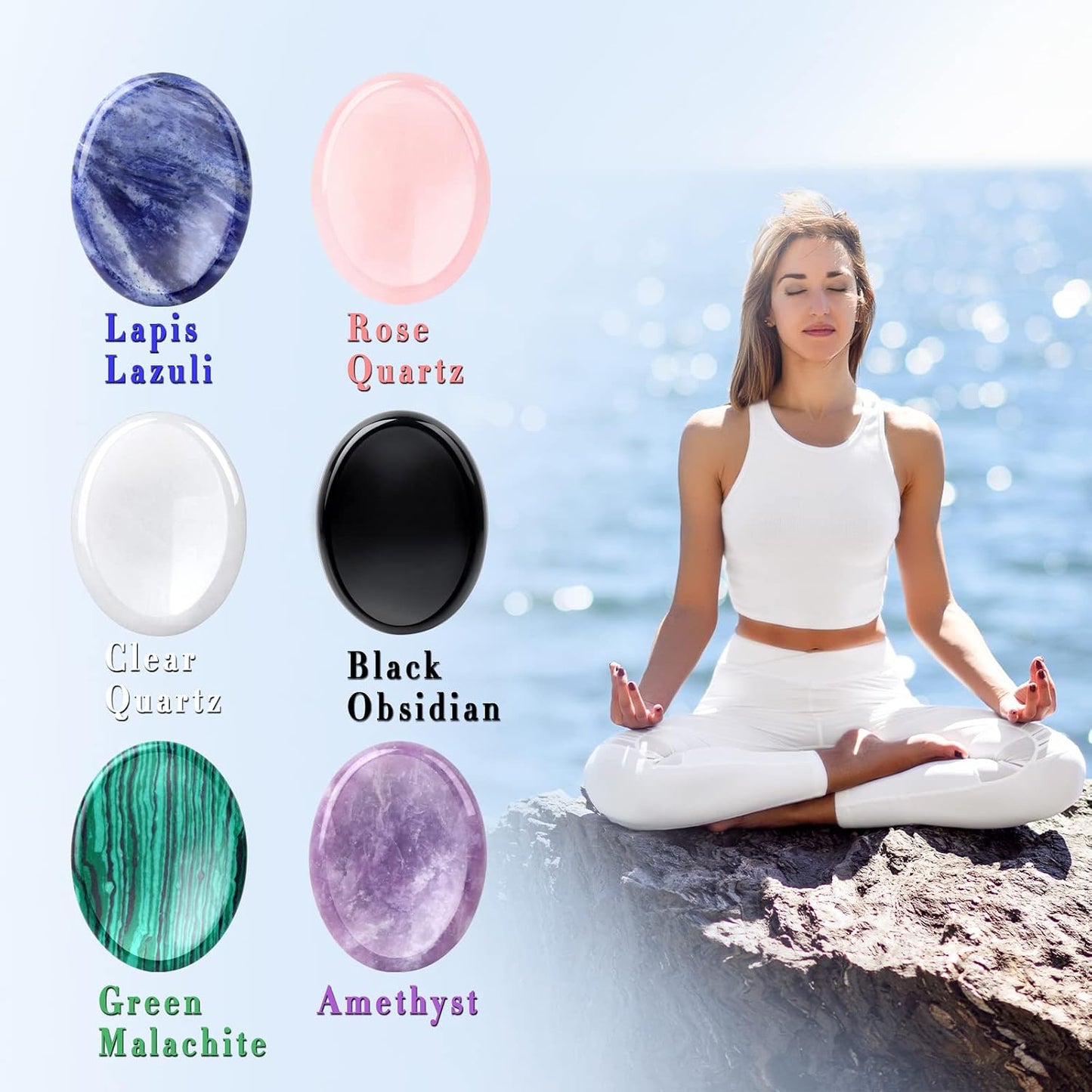 6PCS Thumb Worry Stone for Anxiety Healing Crystals Sets, Hand Carved Crystals and Healing Stones, Meditation Crystal Reiki Natural Relax Palm Stone for Anxiety Therapy Relief