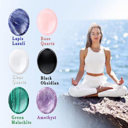 6PCS Thumb Worry Stone for Anxiety Healing Crystals Sets, Hand Carved Crystals and Healing Stones, Meditation Crystal Reiki Natural Relax Palm Stone for Anxiety Therapy Relief