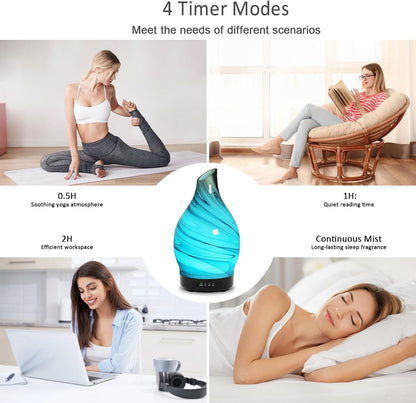 Essential Oil Diffuser 120ML Glass Aromatherapy Diffuser with 4 Timer Settings & 7 Color Changing Lights, Auto Shut-Off, Ultra Quiet Oil Diffuser for Home, Office, Yoga, Spa