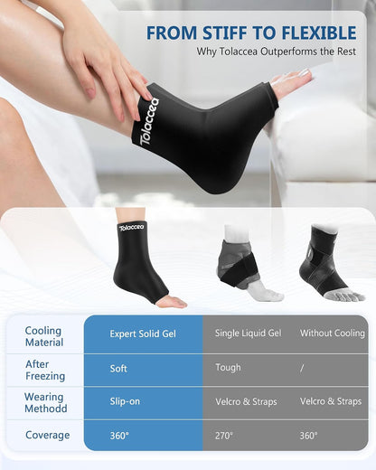 Ankle Foot Ice Pack Wrap for Injuries, Reusable Gel Ice Pack for Hot & Cold Therapy, Cold Therapy Compression Sleeve for Achilles Tendonitis,Plantar Fasciitis,Swelling,Sprained,Pain Relie