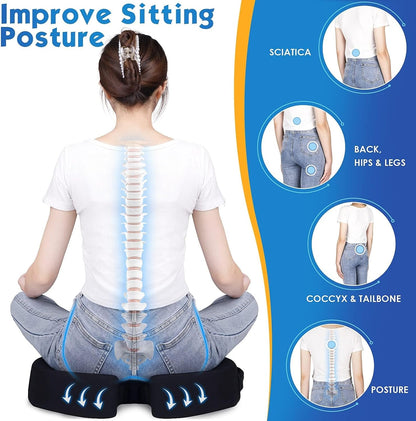 TushGuard Seat Cushion for Office Chair Memory Foam Non-Slip Desk Seat Cushion Back, Coccyx, Sciatica, Tailbone Pain Relief Butt Pillow for Office Chair, Car, Wheelchair, Black