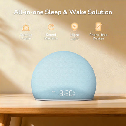HOUSBAY Sunrise Alarm Clock with White Noise Sound Machine – Wake-Up Light for Bedroom, 5 Gentle Alarm Sounds, 20 Soothing Sleep Sounds, Dimmable Display, Phone-Free Bedside Clock