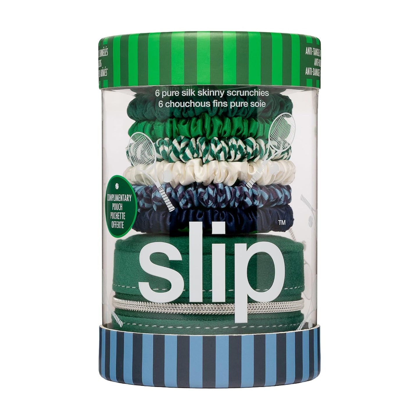 Slip Silk Hair Ties — Skinny Silk Black Scrunchies, No Damage, No Crease, Anti-Breakage |100% Mulberry Silk | All Hair Types | Made with Proprietary Slipsilk™ | Set of 4