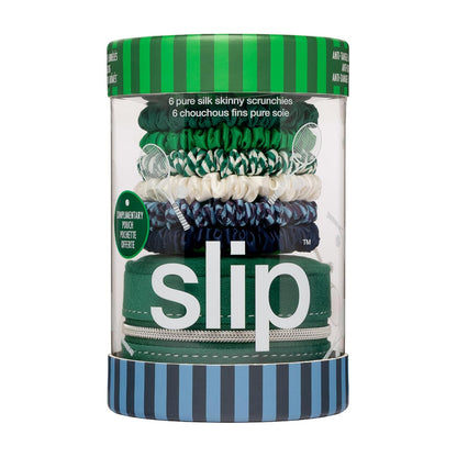 Slip Silk Hair Ties — Skinny Silk Black Scrunchies, No Damage, No Crease, Anti-Breakage |100% Mulberry Silk | All Hair Types | Made with Proprietary Slipsilk™ | Set of 4