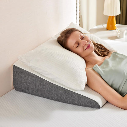 Sweetcrispy 7.5 Inch Wedge Pillow, Body Positioners Pillow for Sleep Apnea, Neck Pain Relief, Post Surgery, Back and Neck Support, Sleeping Comfort, Snoring, White & Grey