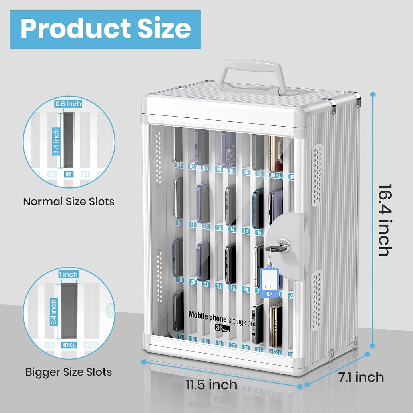 36 Slots Cell Phone Locker for Classroom, Portable Mobile Phone Storage Box with 【2 Different Size Slots】, Phone Lock Box Wall Mounted (Black)