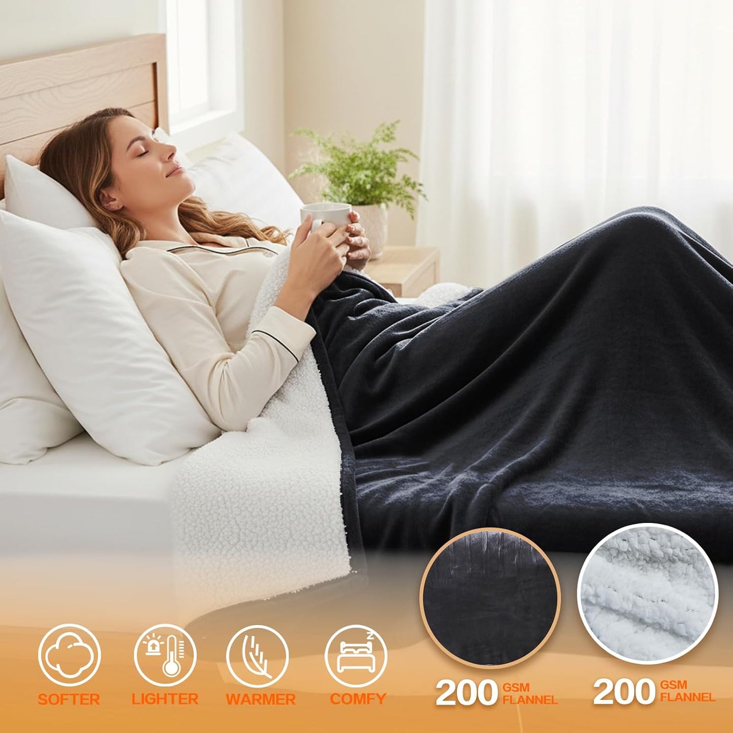 Electric Heated Blanket Throw Size 50''x60''-Control Heating Blanket, Soft & Warm Flannel 10-Level Temperature Control, 8 Hours Auto Off, Rapid Heating & Overheat Protection