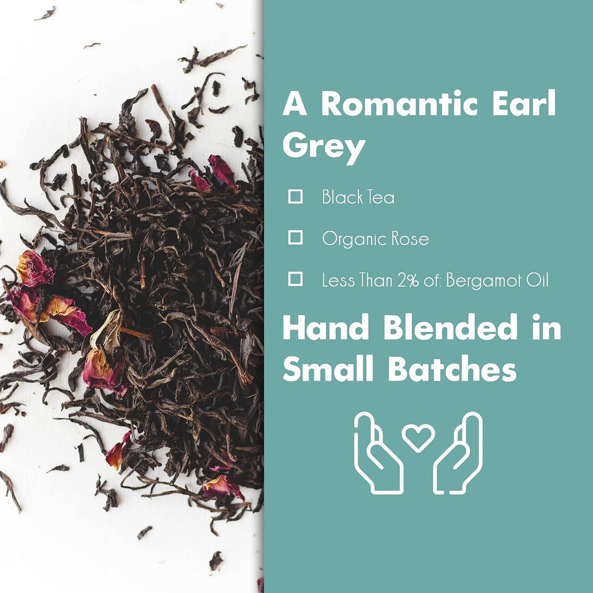 Big Heart Tea Co. Tea Bags - Edith Grey - Direct Trade Malawi Caffeinated Black Tea in Zero Plastic Sachets with Small Batch Organic Whole Herbs - Red Rose, Bergamot Oil, 10 Tea Bags