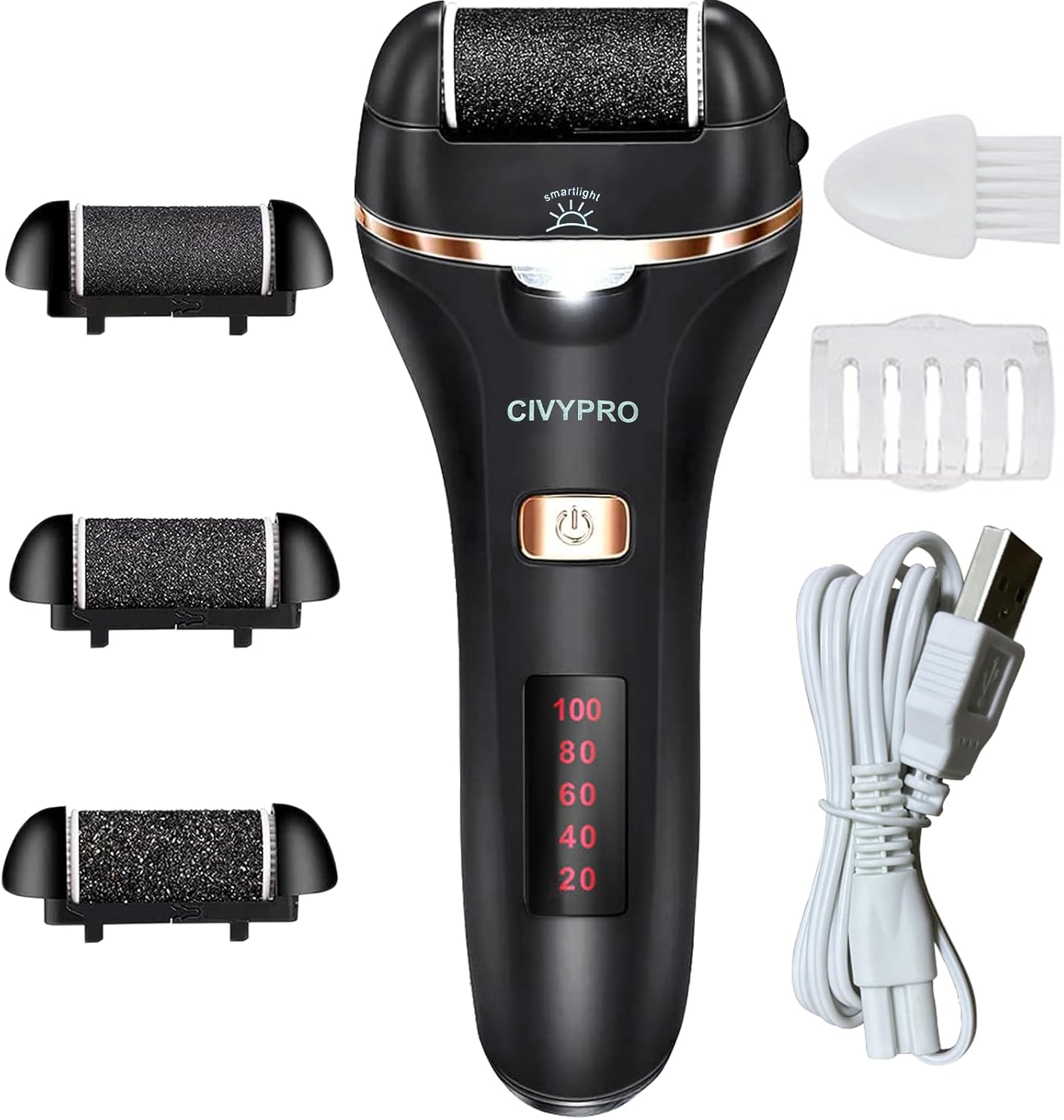 Electric Foot Callus Remover- Long Service Time, Rechargeable Electronic Foot File- Ideal Gift, Professional Pedicure Tools, Waterproof Foot Scrubber, Pedicure Kit Feet Care for Dead Skin (Black)