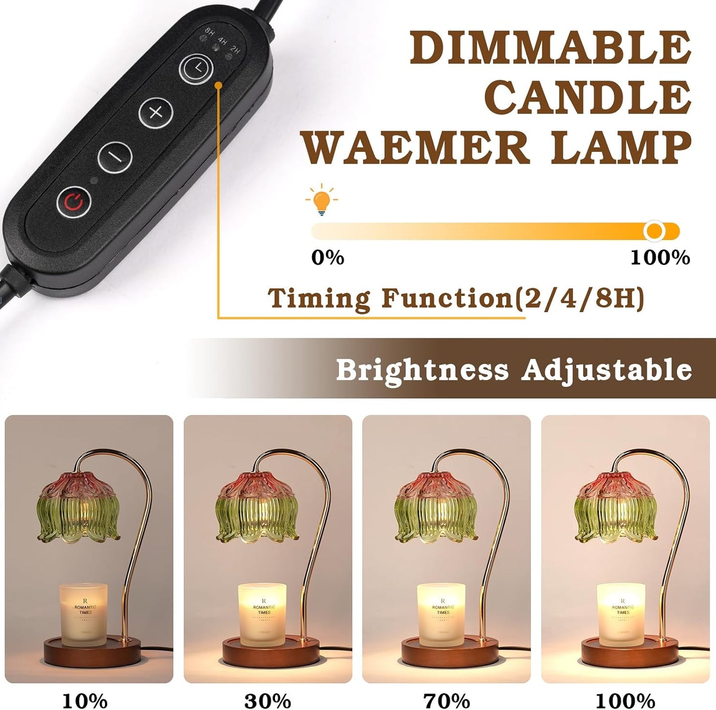 Funistree Flower Candle Warmer Lamp with Timer, Dimmable Candle Lamp Warmer, Christmas Birthday Gifts for Women Mom Her, Housewarming Home Decor, Lotus Wax Warmer for Yankee Candles - Lily Amber