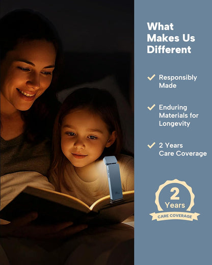 86lux Book Light, Rechargeable Clip-On LED Reading Light for Bed & Night Use - 3 Color Temperatures with Stepless Dimming, Ultralight Bookmark Design for Book Lovers, Grey