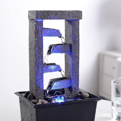 GOSSI Indoor Water Fountain Stump Rain Drop Meditation Desk Fountain Artistic Relaxation Waterfall for Home and Office Decor (22013)