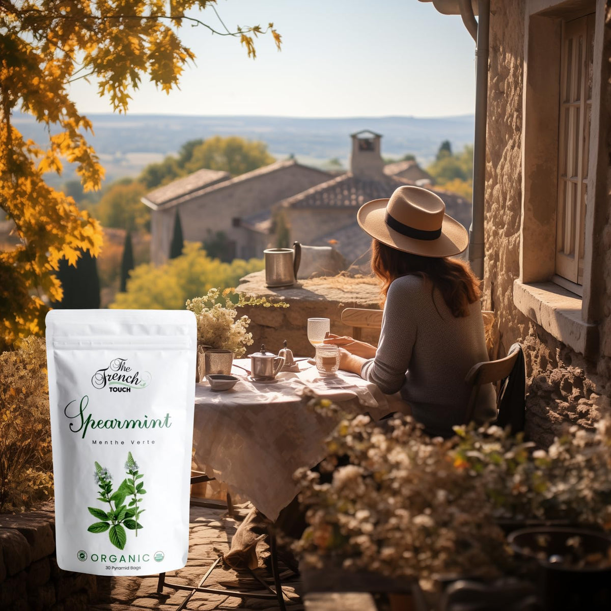 The French Touch Spearmint Tea ORGANIC | 1.5g x 30 Pyramid Bags | 100% Certified USDA Organic | Plant based tea bags | Select Premium Tea (Spearmint) | Caffeine-free