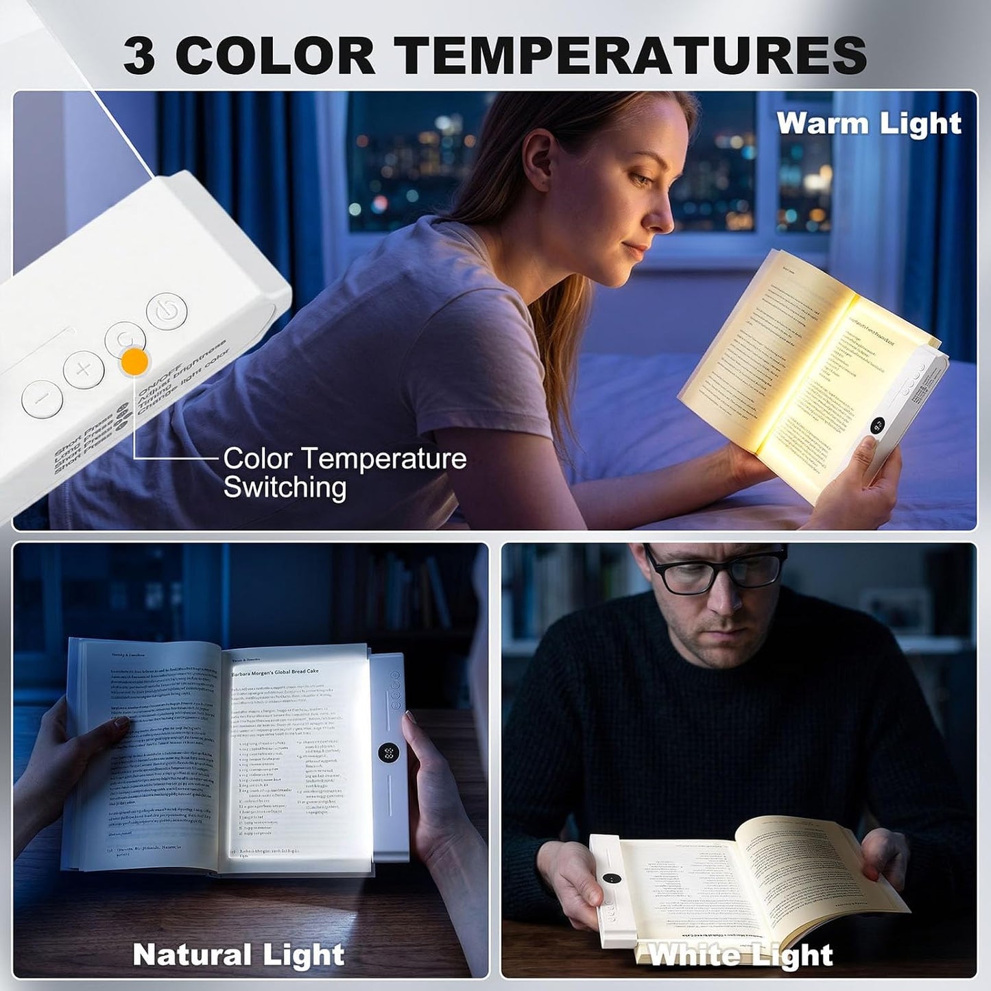 Book Light, Rechargeable Flat Reading Light with Timer for Reading at Night